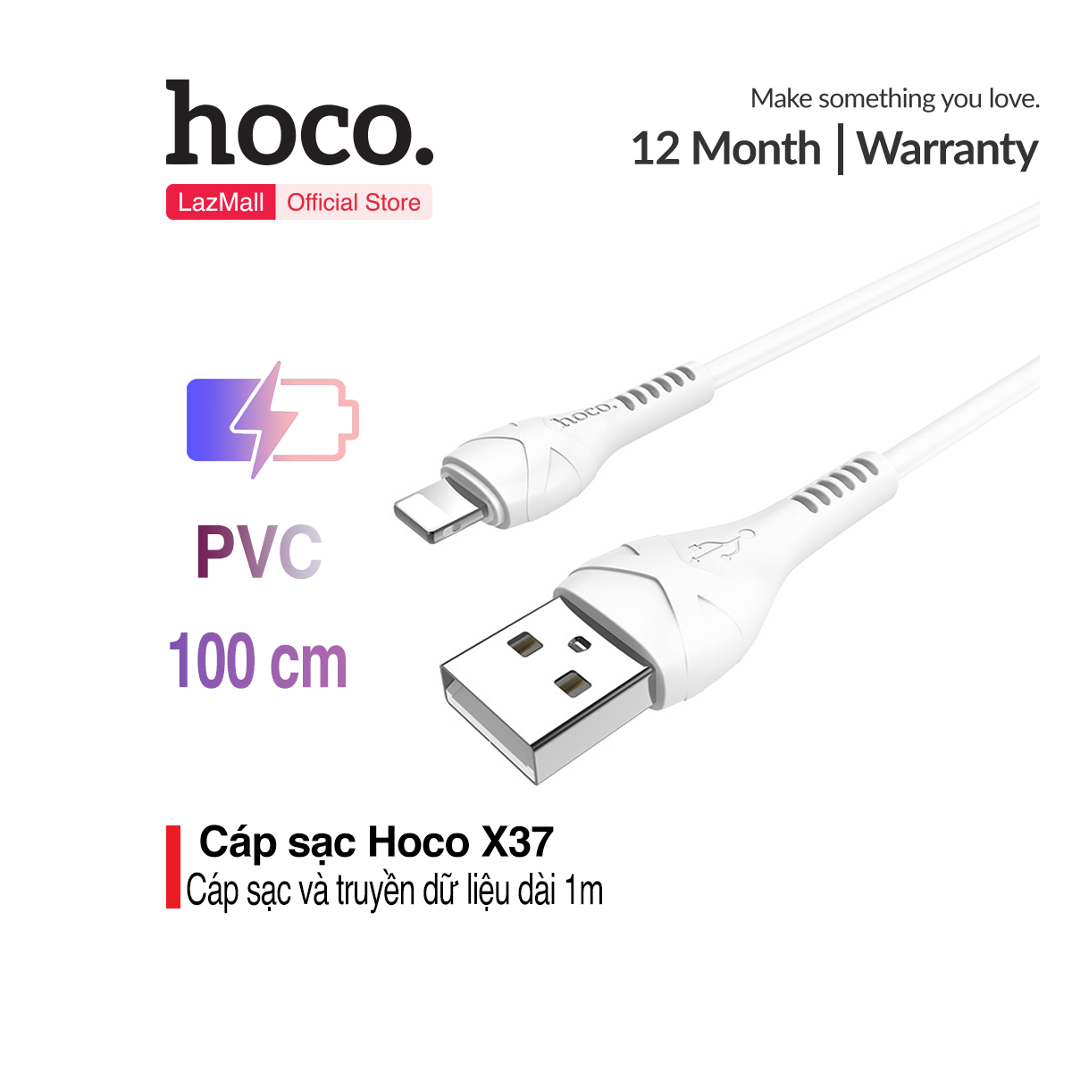 Cáp sạc nhanh và truyền dữ liệu Type C/Lightning Hoco X37 cho iPhone, Samsung Galaxy Note 9 Note10 S9 S10 S10+ sạc nhanh 3.0A Max