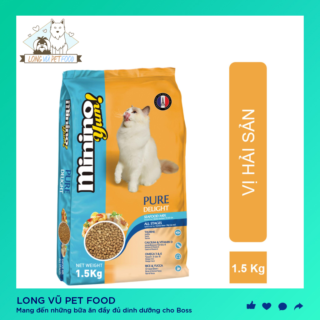 Thức ăn cho mèo Minino Yum , hạt cho mèo với công thức được giữ  nguyên, màu của hạt thức ăn là màu nguyên chất của nguyên liệu tạo ra hạt,  không