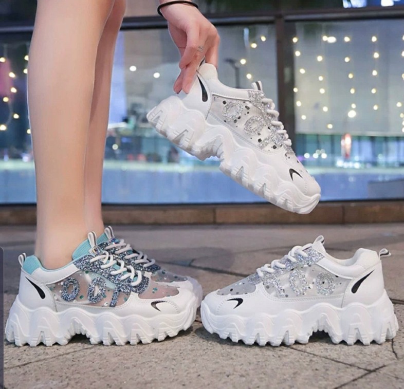 Giày thể thao , giày sneaker nữ độn đế 5cm nhũ lấp lánh phối lưới đế sóng hàng cao cấp cực đẹp và êm chân giá rẻ