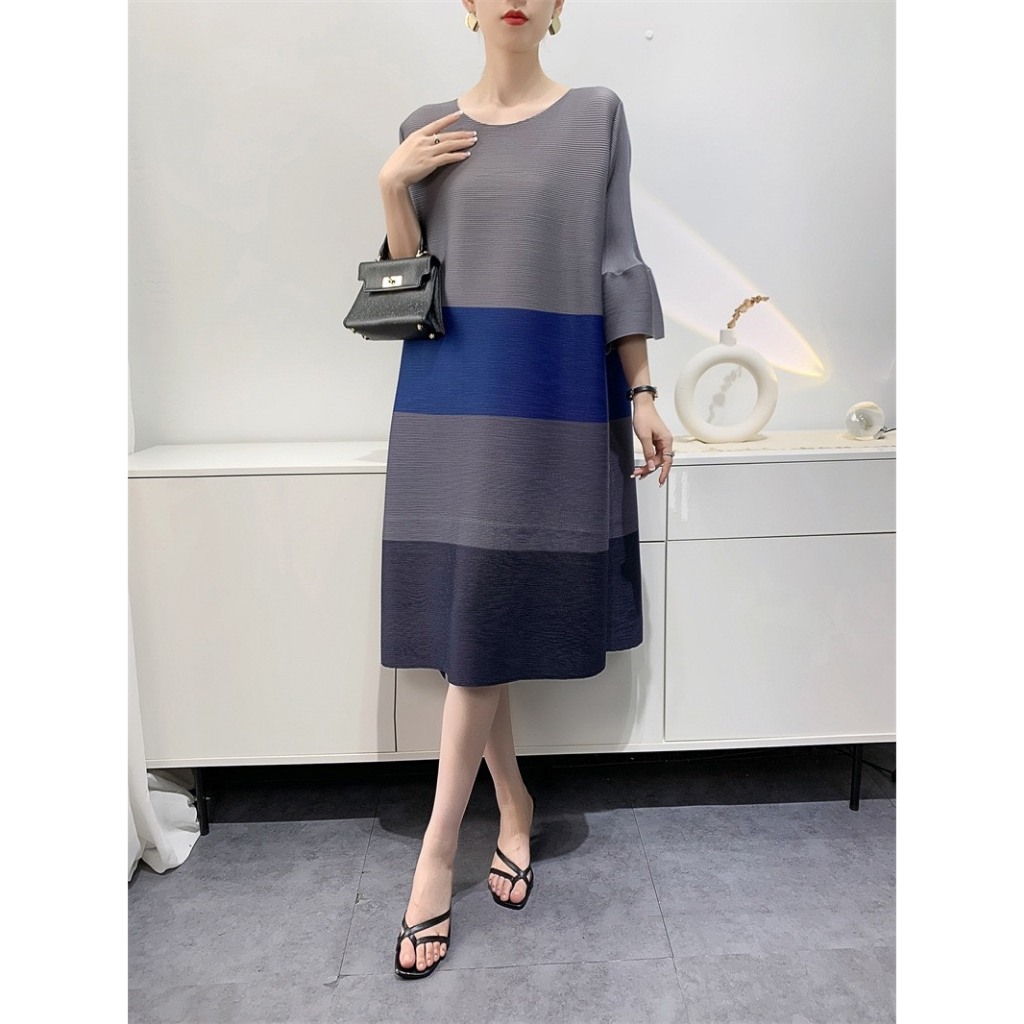 Printed split long dress, spring skirt high class midi, elastic multilevel freesize dress-55kg. Linh