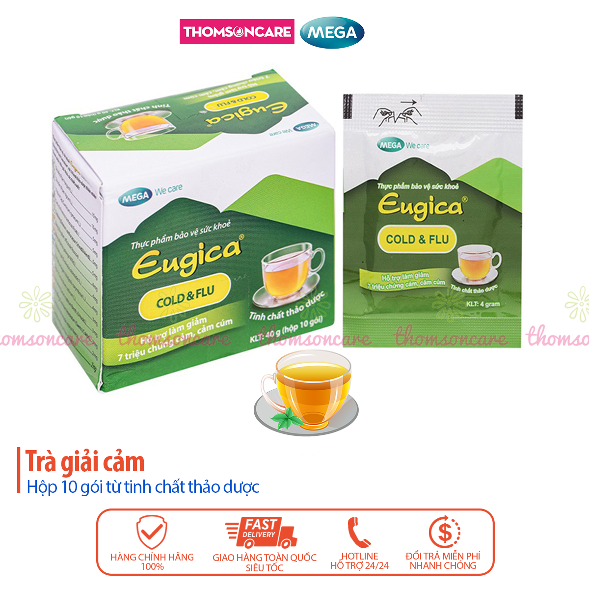 Trà giải cảm Eugica từ thảo dược, phòng cúm, ngạt mũi, hắt hơi, cảm lạnh từ gừng, tiêu đen, quế - Hộp 10 gói