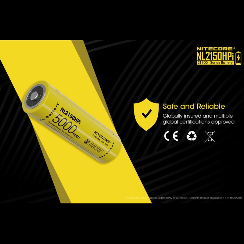 NITECORE NL2150HPi 21700 battery 5000mAh 3.6V 18Wh Flashlight battery