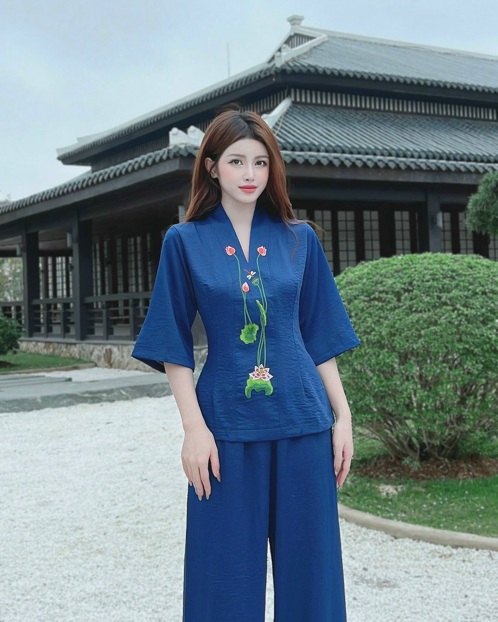 Đồ Lam Đi Chùa # Bộ Bà Lai Lụa Sen # Quần Áo Nữ