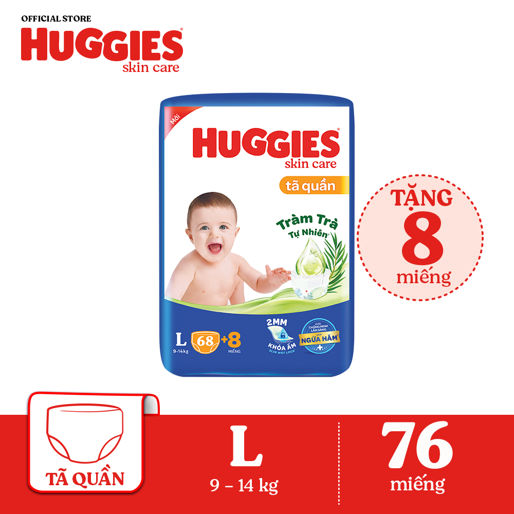 Tã quần HUGGIES SKINCARE SUPER JUMBO L68   - Gói 68+8 miếng