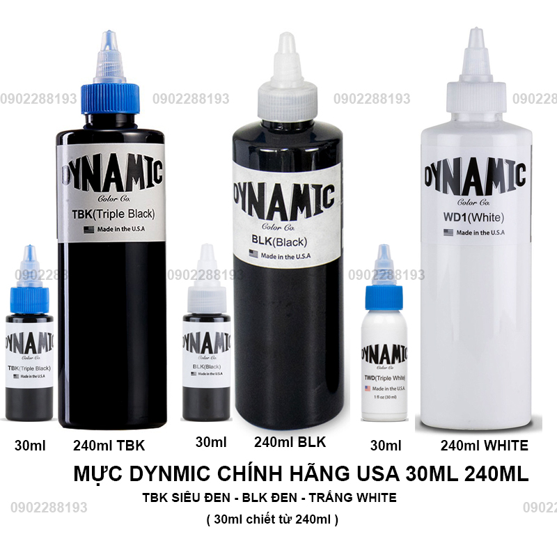 Mực dynamic tbk blk white usa 240ml 💗freeship💗 mực chiết dynamic chính hãng 30ml .