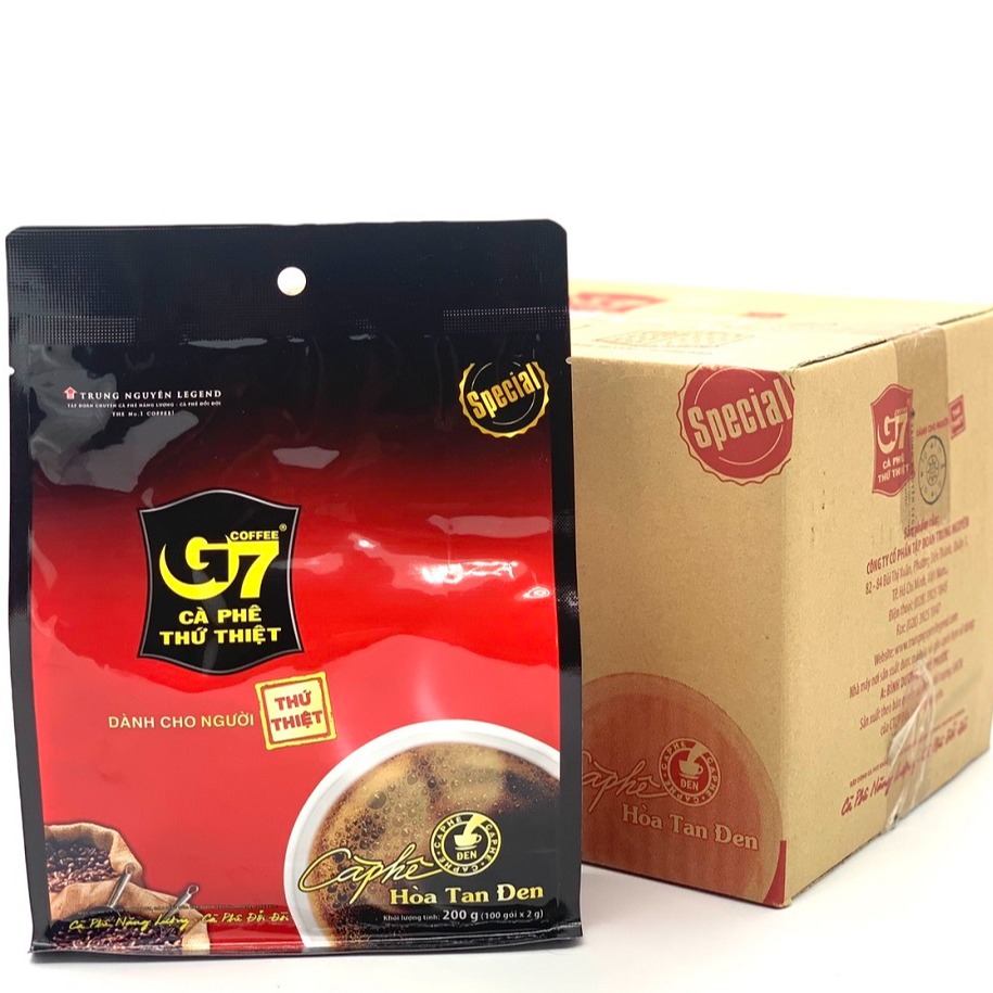 Cà phê G7 hòa tan ĐEN( Không Đường Sữa) Trung Nguyên( Thùng 6 Túi x 100 Gói)