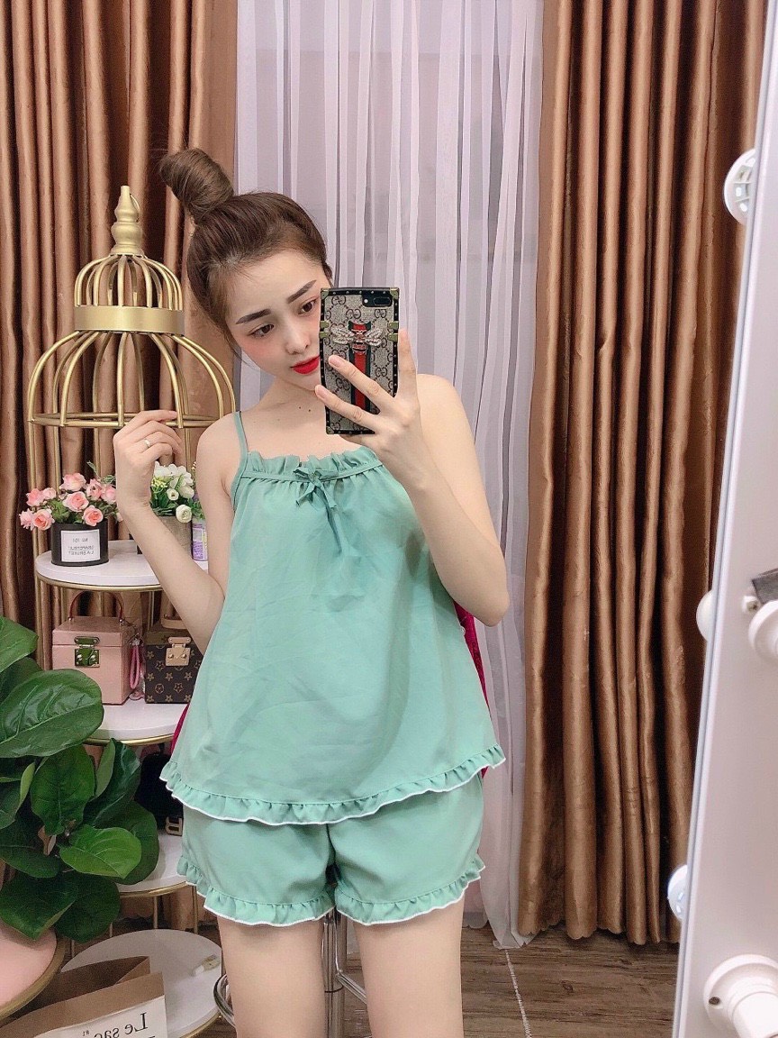 set bộ đồ tiểu thư mặc nha chất satin lụa mặc bao mát TNM