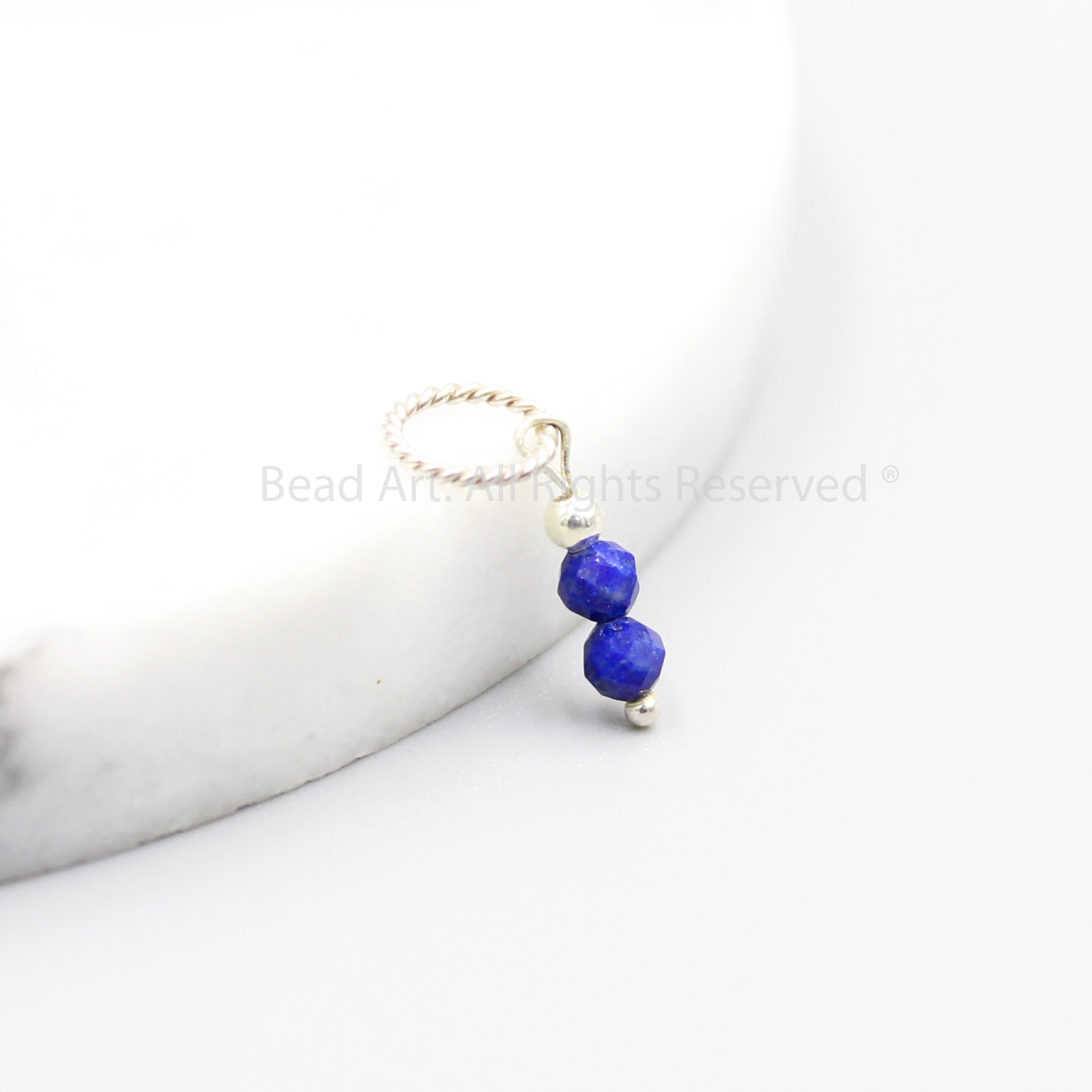 Mặt dây chuyền 14x3mm đá lapis lazuli xanh dương thiên nhiên và bạc 925 size mini, trang sức đá phong thuỷ, mệnh thuỷ, mộc - bead art