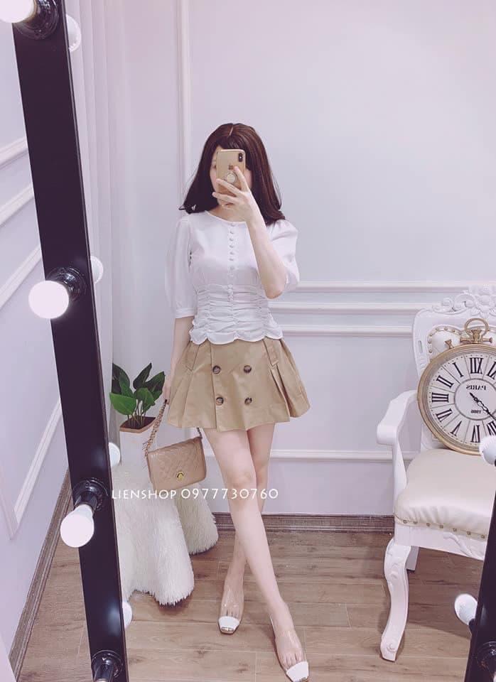 Áo voan kiểu đính nút bo eo cực xinh TTKX0318