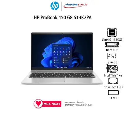 Máy tính xách tay HP ProBook 450 G8 614K2PA (i5-1135G7/ 8GB/ 256GB SSD/ 15.6FHD/VGA ON/ WIN 11/ Silver/ LEB)