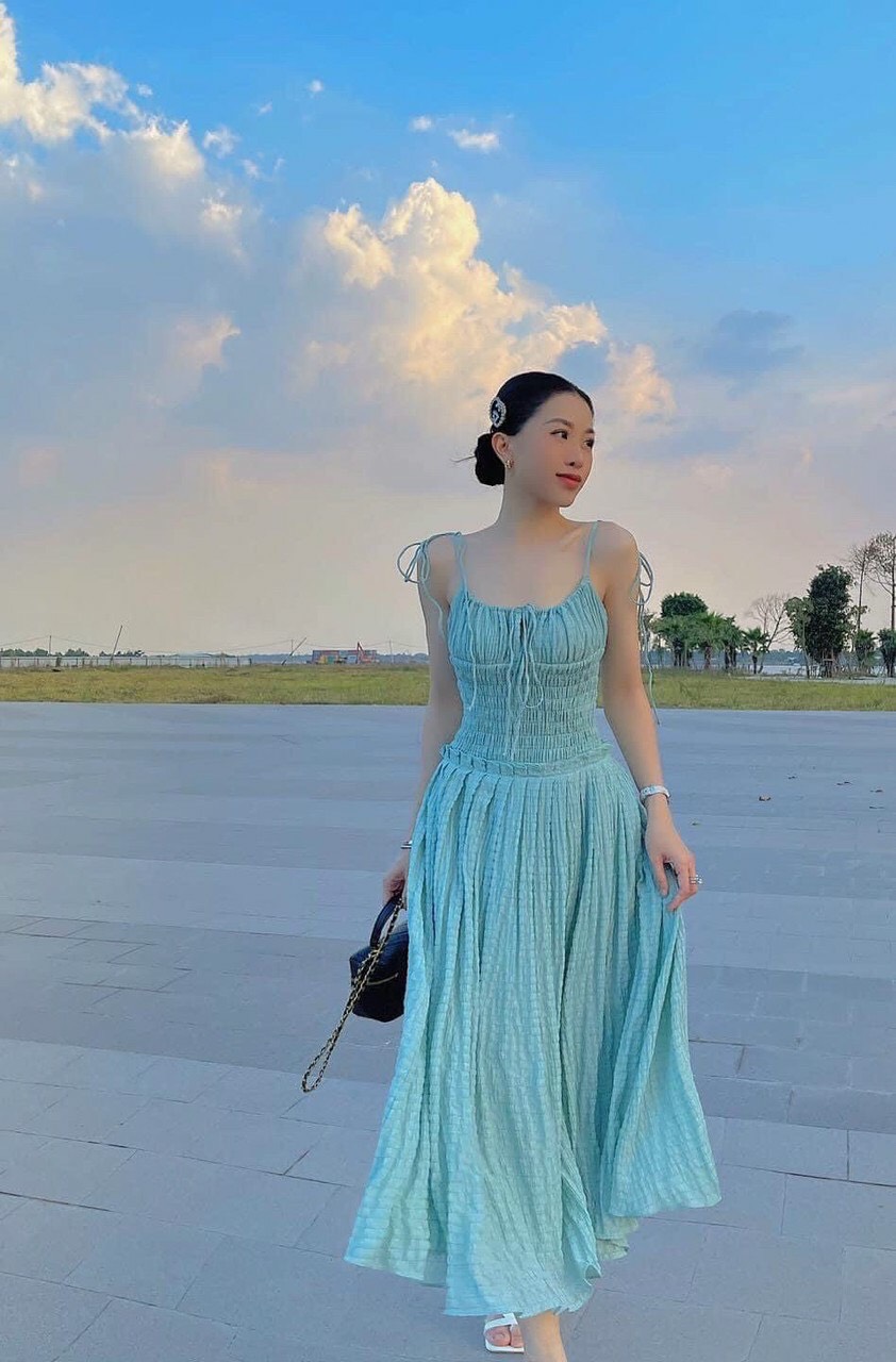 (free ship) Đầm maxi đũi cột dây vai siêu sang chảnh.