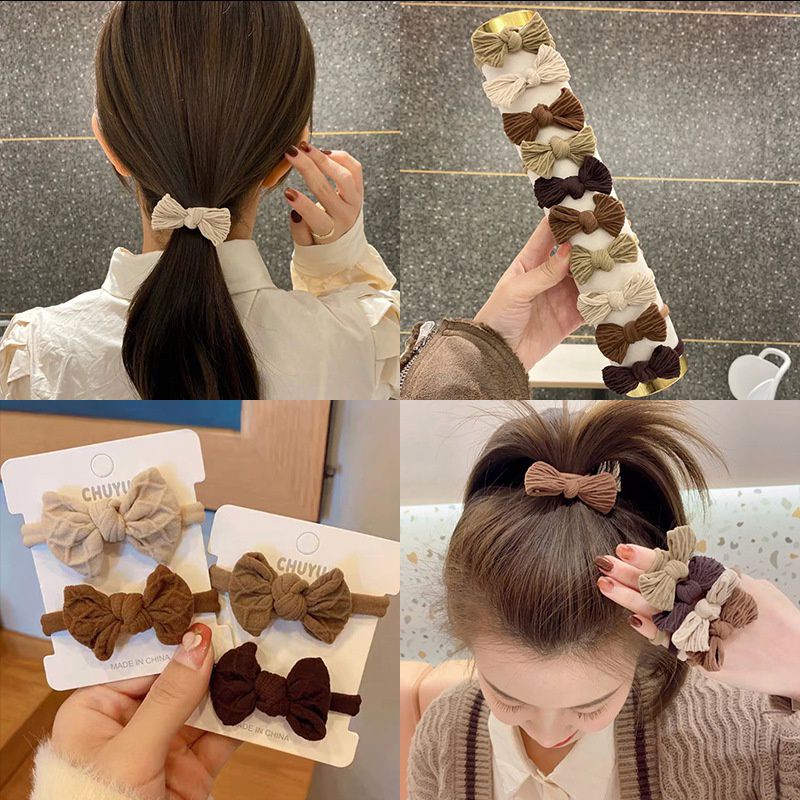 Dây cột tóc hình nơ màu trà sữa co giãn cho nữ - loli
