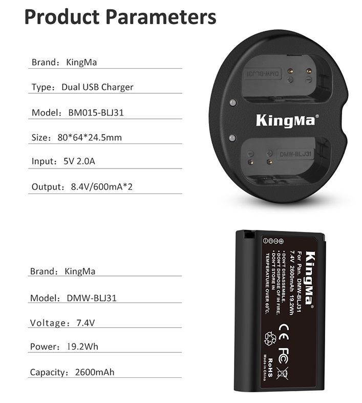 Pin máy ảnh Kingma cho DMW-BLJ31