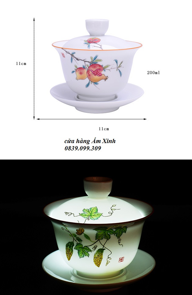 Chén Khải sứ trắng Bạch Định thấu quang 200 ml
