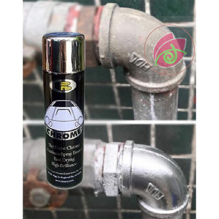 Sơn xịt mạ chrome kt bosny - bình sợn xịt mạ crom inox - sơn mạ kẽm màu bạc