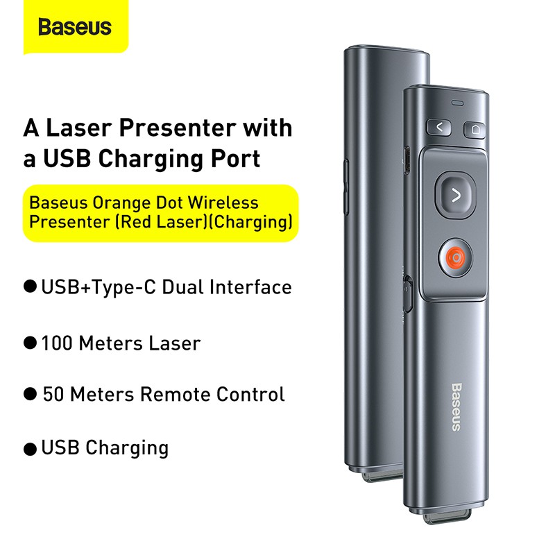 Bút trình chiếu Baseus Laser Orange Dot Wireless Presenter Red Laser Pointer