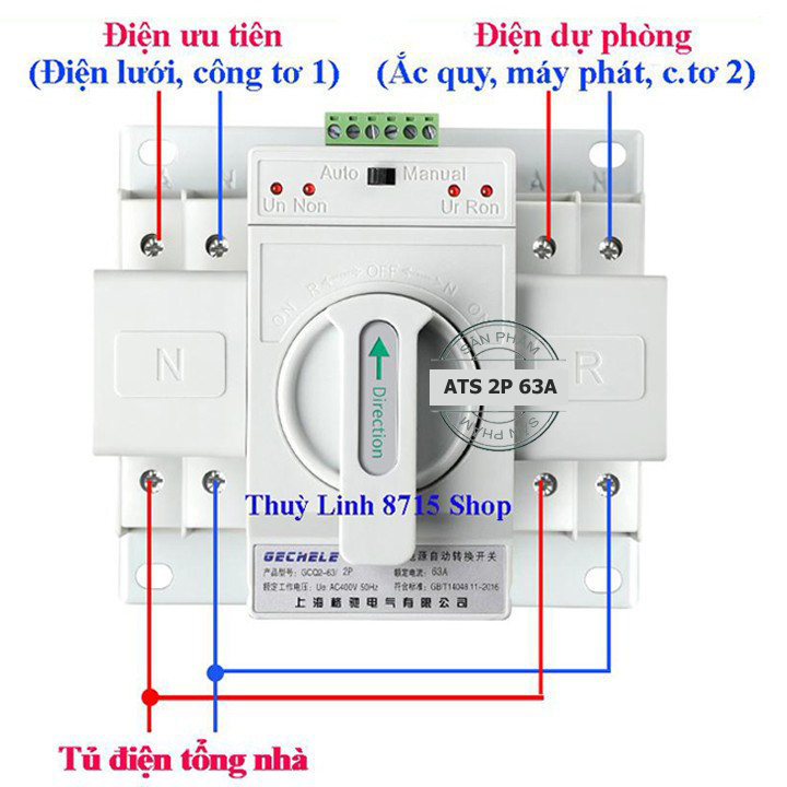 Cầu dao đảo chiều tự động ATS 2P 63A GECHE- Bộ chuyển đổi 2 nguồn điện- bộ chuyển nguồn ats -át chuyển nguồn