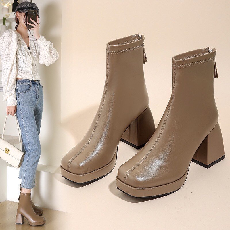 bốt nữ da lì cổ nhỡ k19 đế 2 tầng 3 màu cá tính
