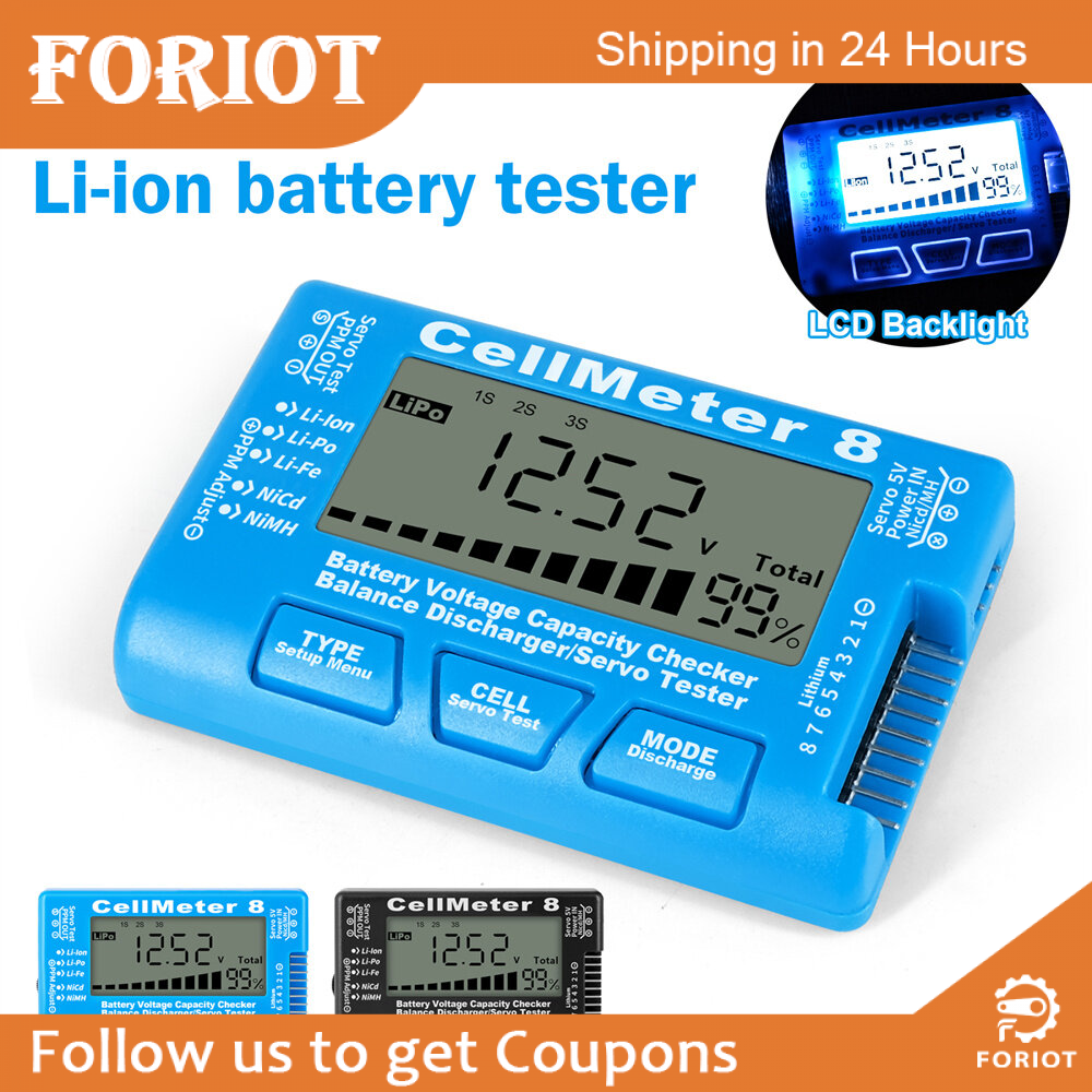 Foriot LCD Digital Battery Capacity Checker CellMeter RC CellMeter7/CellMeter8 2-8S 4-8S Servo LiPo Li-lon NiMH Battery Tester