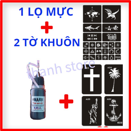 [HCM]combo 1 mực xăm tạm thời + 2 tấm khuôn