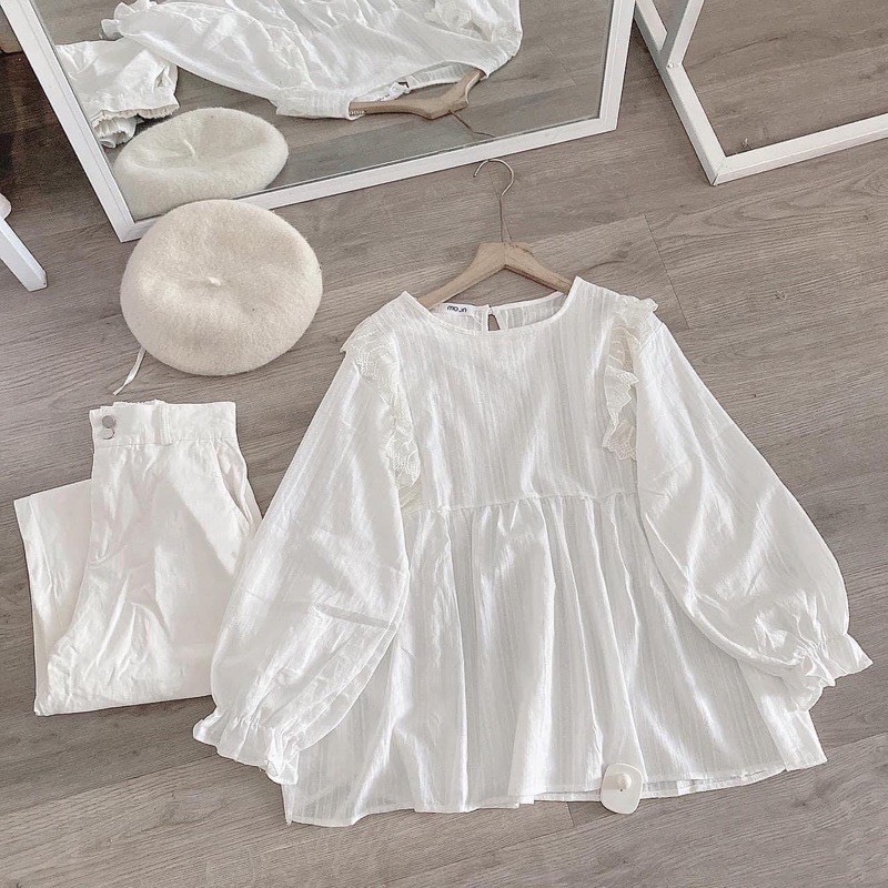 Áo babydoll trắng - ao sơ mi tiểu thư xinh mới về
