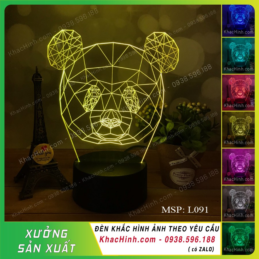 Đèn led 3d 16 màu hình mặt gấu, quà tặng, trang trí, đèn ngủ, để bàn, đèn decor để bàn, đèn decor phòng ngủ - nhận làm đèn theo yêu cầu