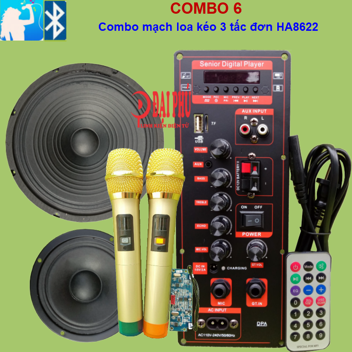 Mạch loa kéo HA8622 nguồn xung 3 tấc đơn - Combo 6