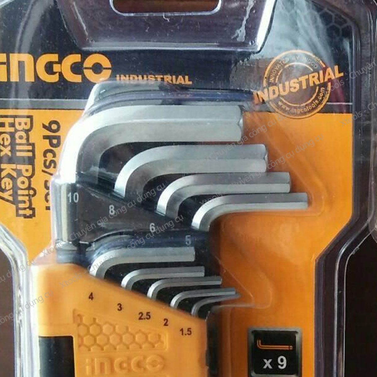 Set 9 key hexagonal round head ingco HHK12091 compact design. Lock hexagonal material CR-V, size 1.5-10mm, heat resistant and is plated with chrome steel. -48/T-product genuine [XTools] [xsafe]