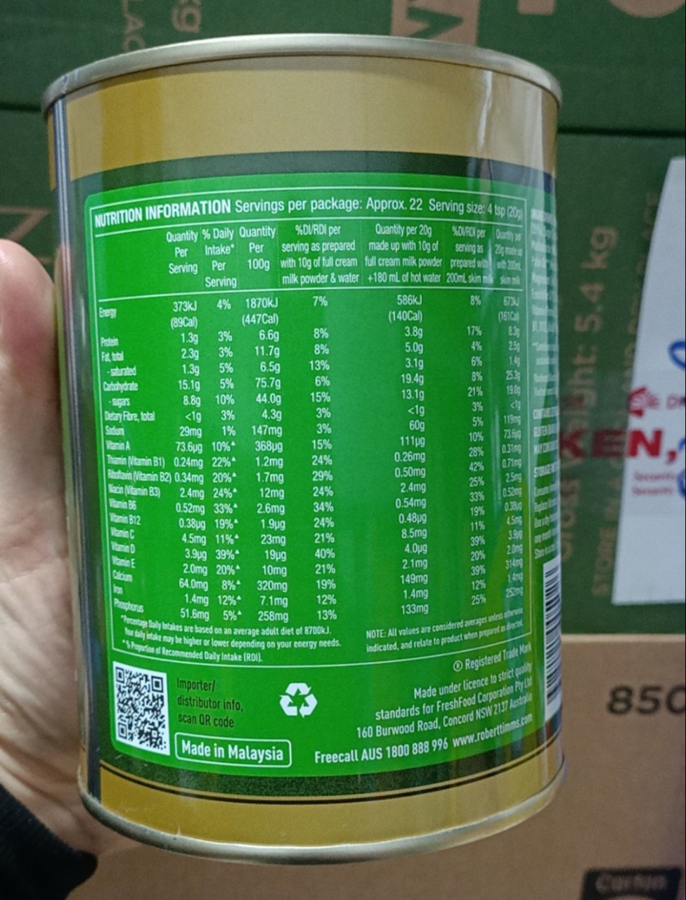 Sữa bột MOLTO cacao nhập từ Úc hộp 450 gr