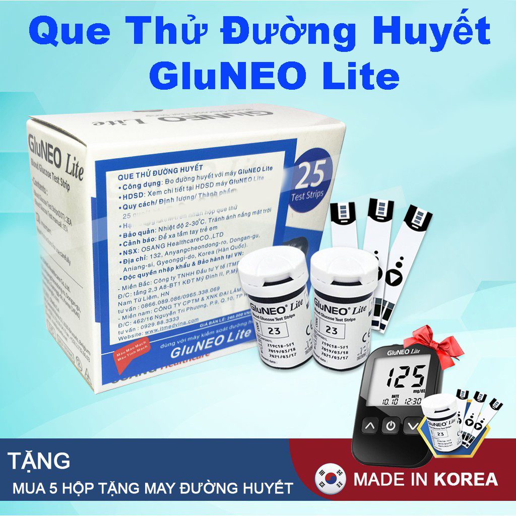 Que Thử Đường Huyết GluNEO Lite ( Hộp 25+ Hộp 50 Que)