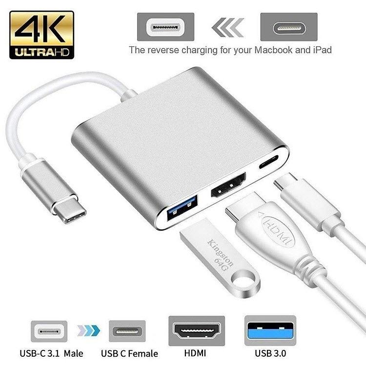Cáp Chuyển Đổi Type-C Sang USB 3.0 HDMI Adapter Cao Cấp - USB C HUB to HDMI Adapter For Mac.book Pro/Air Thunderbolt 3 USB Type C Hub to HDMI 4K USB 3.0 Port USB-C Power Delivery