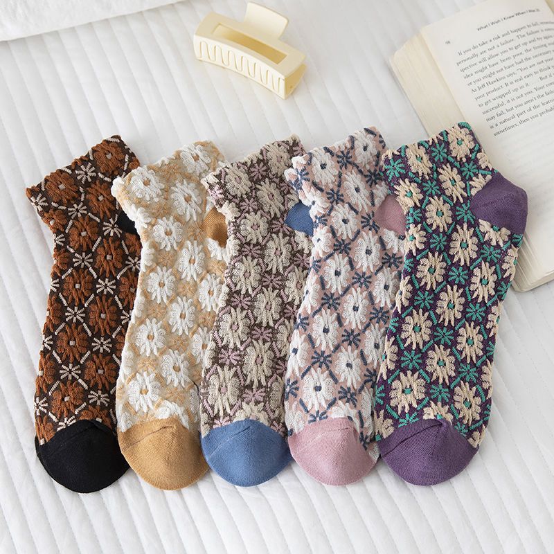 Set 5 đôi tất hoa cổ ngắn nhiều mẫu - tất mỏng thoáng khí