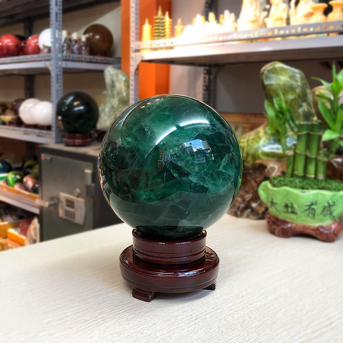 Quả Cầu Phong Thủy Đá  Đá Fluorit Xanh - Hợp Mệnh Mộc, Mệnh Hỏa - Đường Kính 08 cm, 10 cm - Tặng Kèm Chân Đế