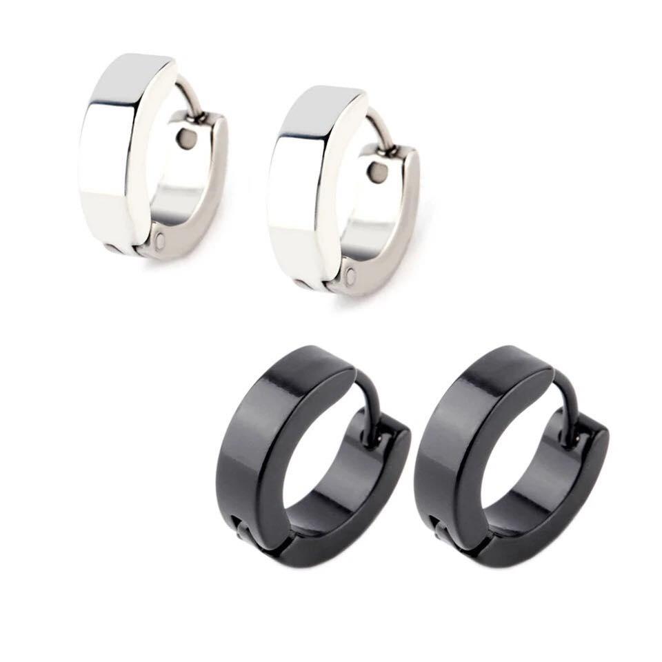 Bông tai cá tính ngầu không gỉ khoen tai nam nữ titan khoen tròn cạnh vuông BT121