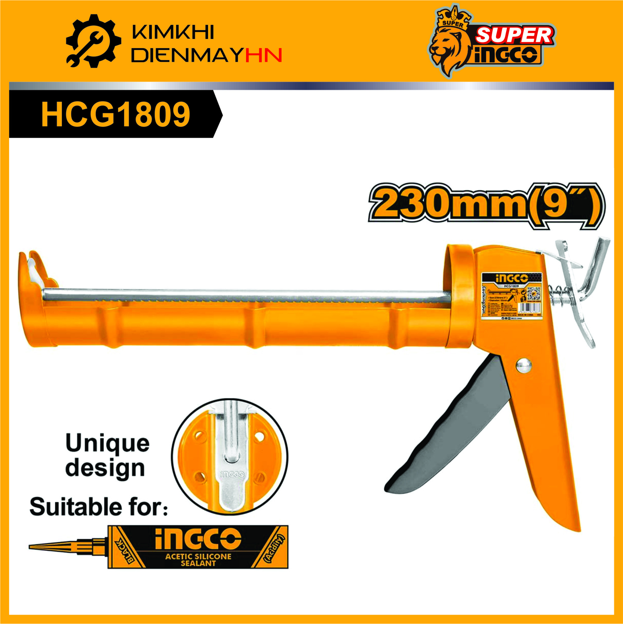 Súng bơm silicone 9" INGCO HCG1809