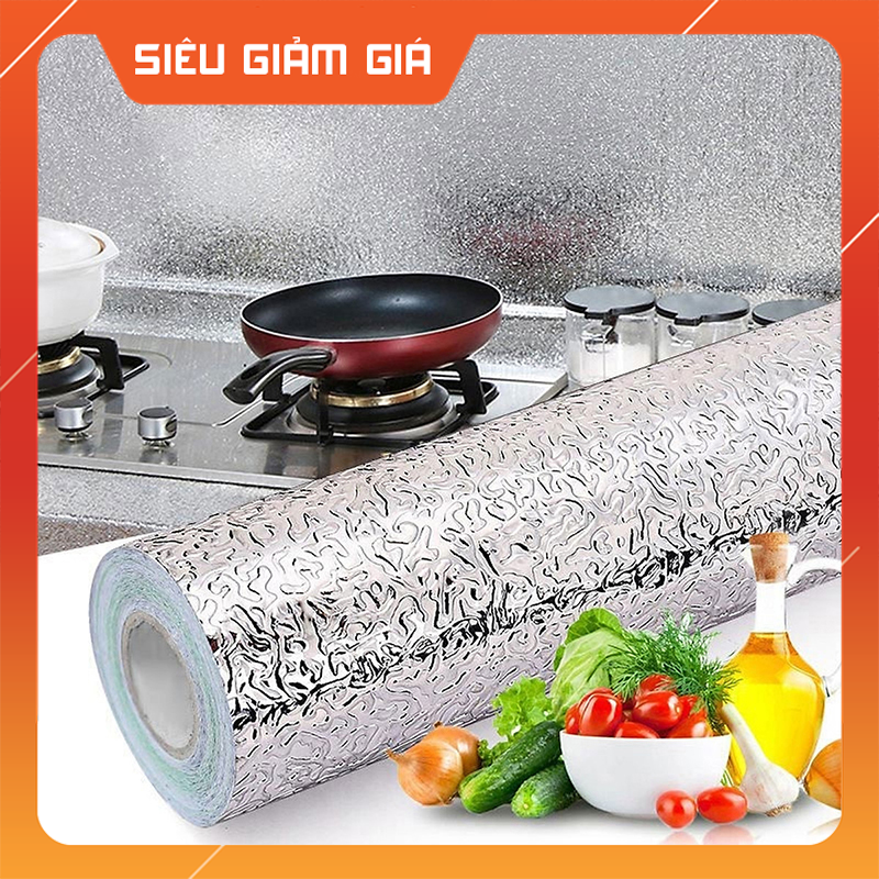 giấy dán tường bếp- giấy bạc dán tường nhà bếp- decal dán bếp- Cuộn 3m decal giấy dán bếp tráng nhôm cách nhiệt ô vuông bạc khổ 60cm keo sẵn- giay dan tuong- giay bac dan tuong ( màu bạc )