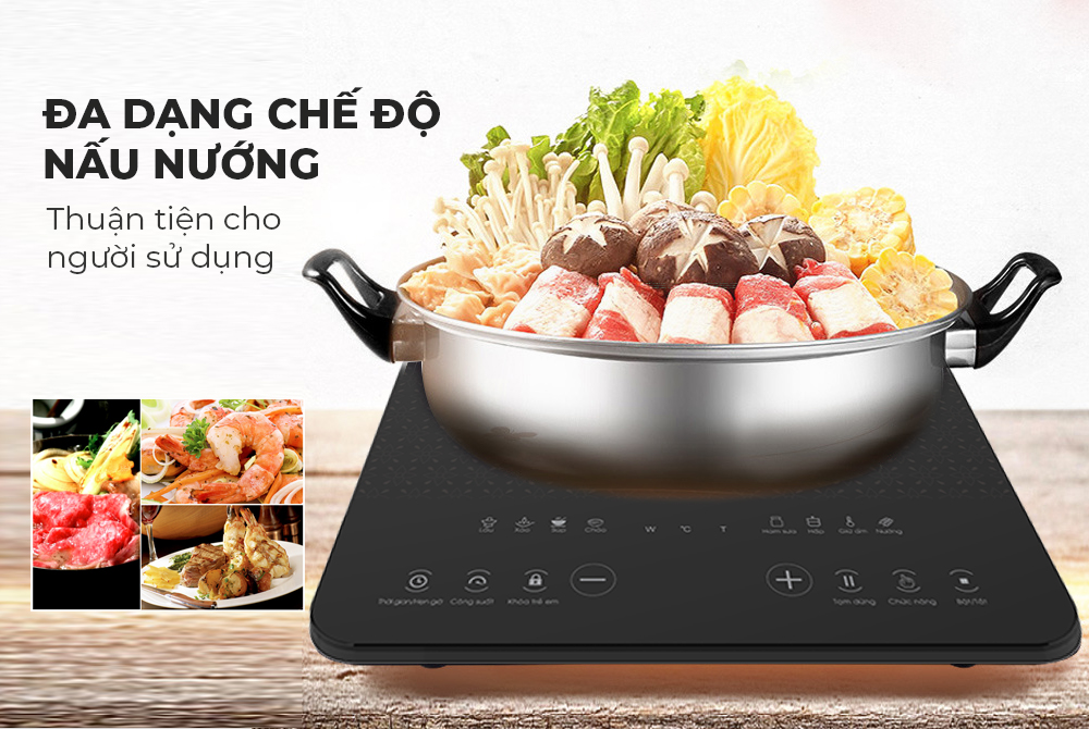 Bếp từ đơn Sunhouse SHD6802 công suất 2000w (kèm nồi) + tặng dao làm bếp màu đen
