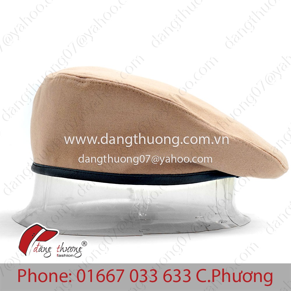 Mũ nồi beret nỉ dạ màu kem viền da đen
