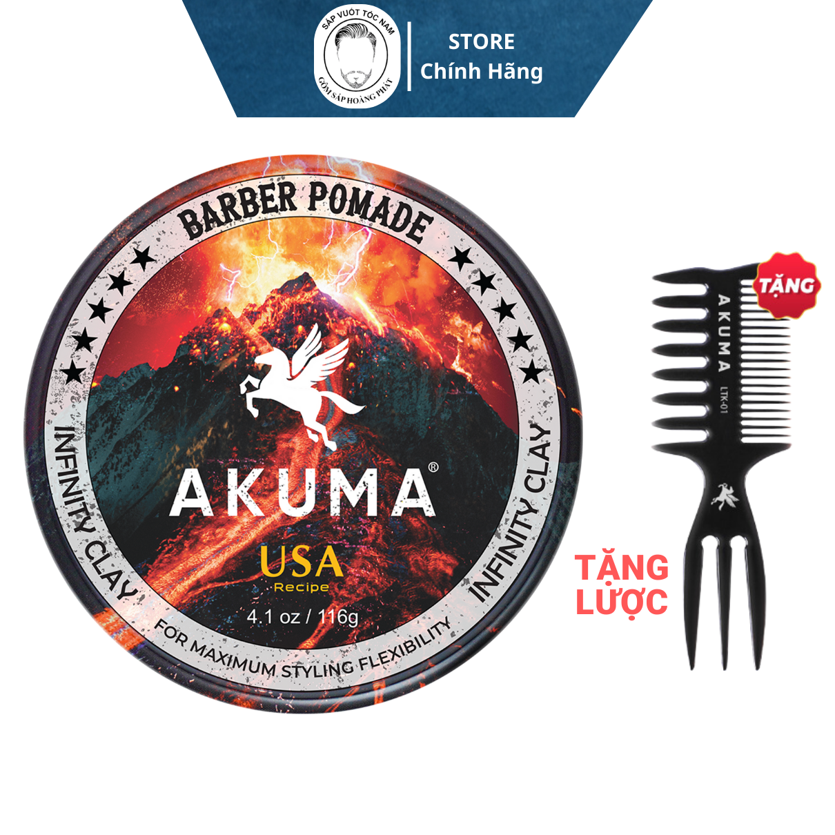 Sáp Vuốt Tóc Nam AKUMA INFINITY CLAY - Tặng Lược