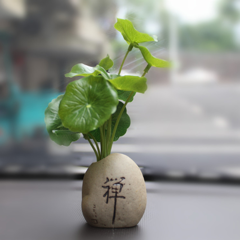 Chậu cây mini kèm nhành lá sen giả trang trí