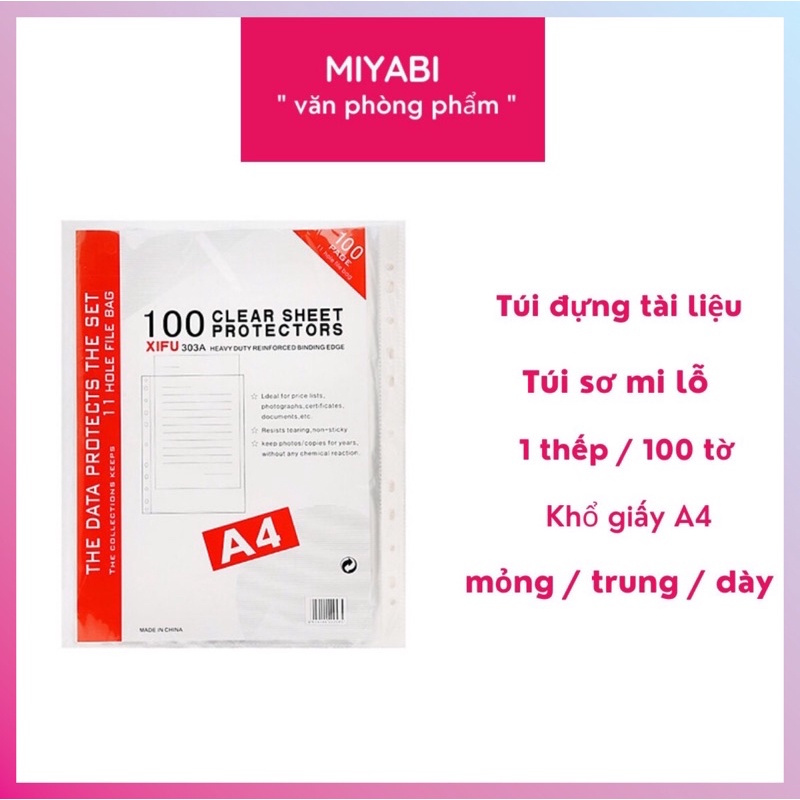 Túi đựng tài liệu sơ mi lỗ xifu 5c khổ a4 mỏng , trung, dày-1 thếp - 100 tờ