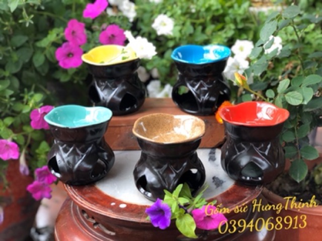Bếp đốt tinh dầu , xả chanh , bồ kết ... ( dáng hoa mai ) tặng 1 nến đốt