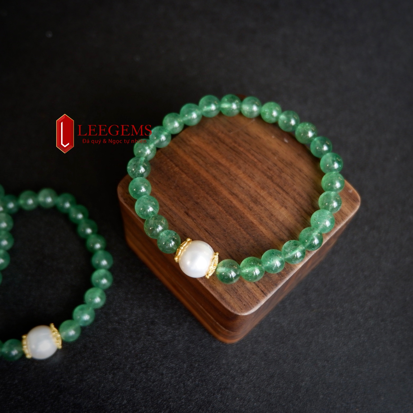 Size 07 Li stone mix natural pearl strawberry green stone bracelet for women's rustic-firemen | gemstone leegems