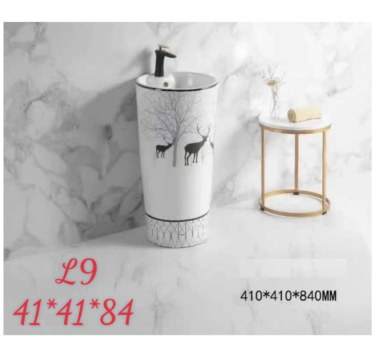 Wash sink, vertical lavabo, solid round pillar in deer shape loc phat groves grll0