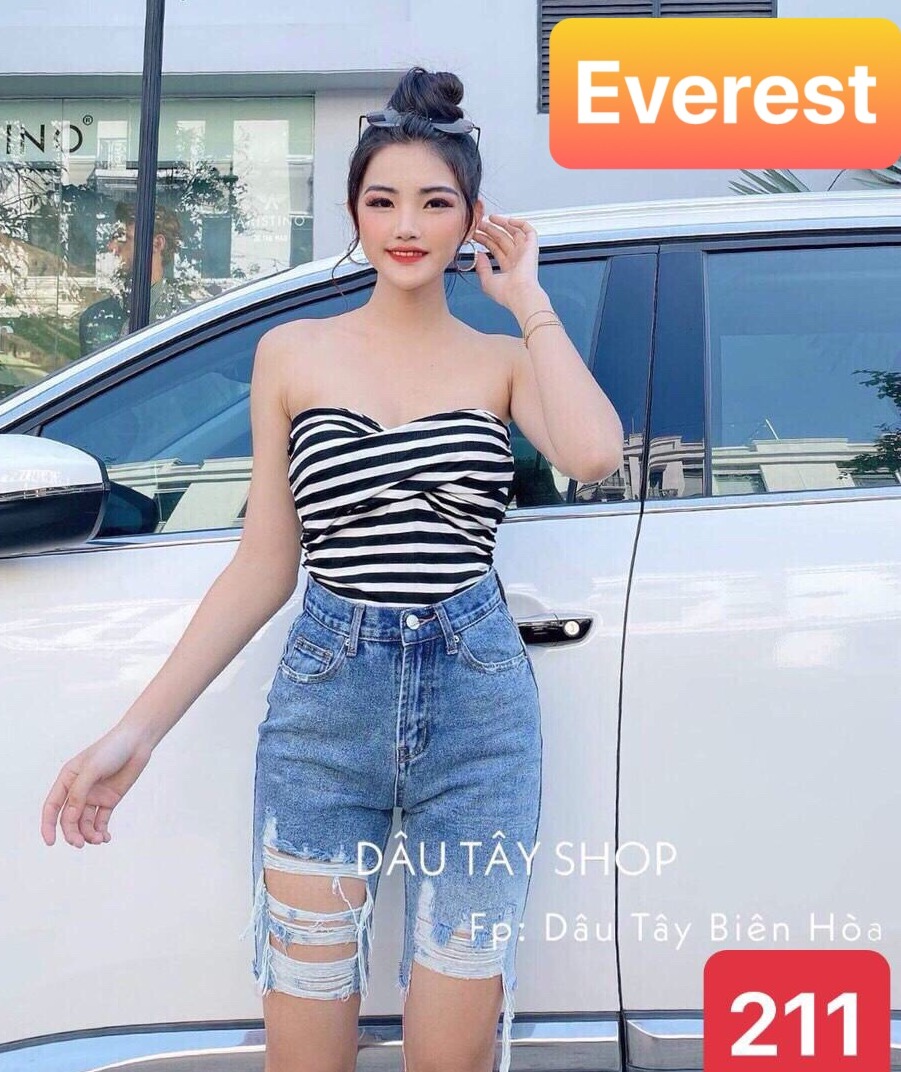 QUẦN SHORT SỌT JEAN LỬNG KIỂU NGỐ NỮ CHẤT BÒ XANH RÁCH KIỂU NHẬT BẢN LƯNG CAO NÂNG MÔNG EV-211 - EVEREST FASHION
