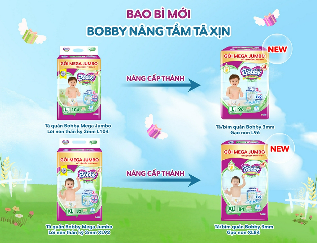 Tã quần Bobby mới Mega Jumbo M120/L104