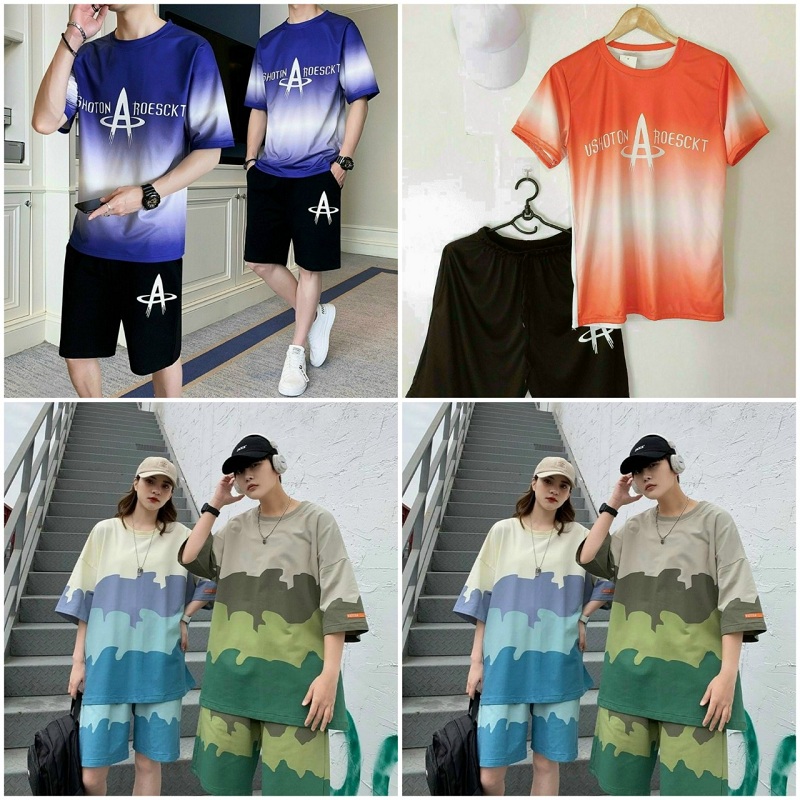 Đồ Bộ Thun Thể Thao Loang Màu In 3D  Nam Nữ Cặp Đôi 💖FREESHIP RẺ ĐẸP💖 Set Bộ Mặc Nhà Áo Thun Quần Đùi Couple Ngầu- Suit - HIỀN LINH UY TÍN SHOP ĐỒ BỘ NAM NỮ