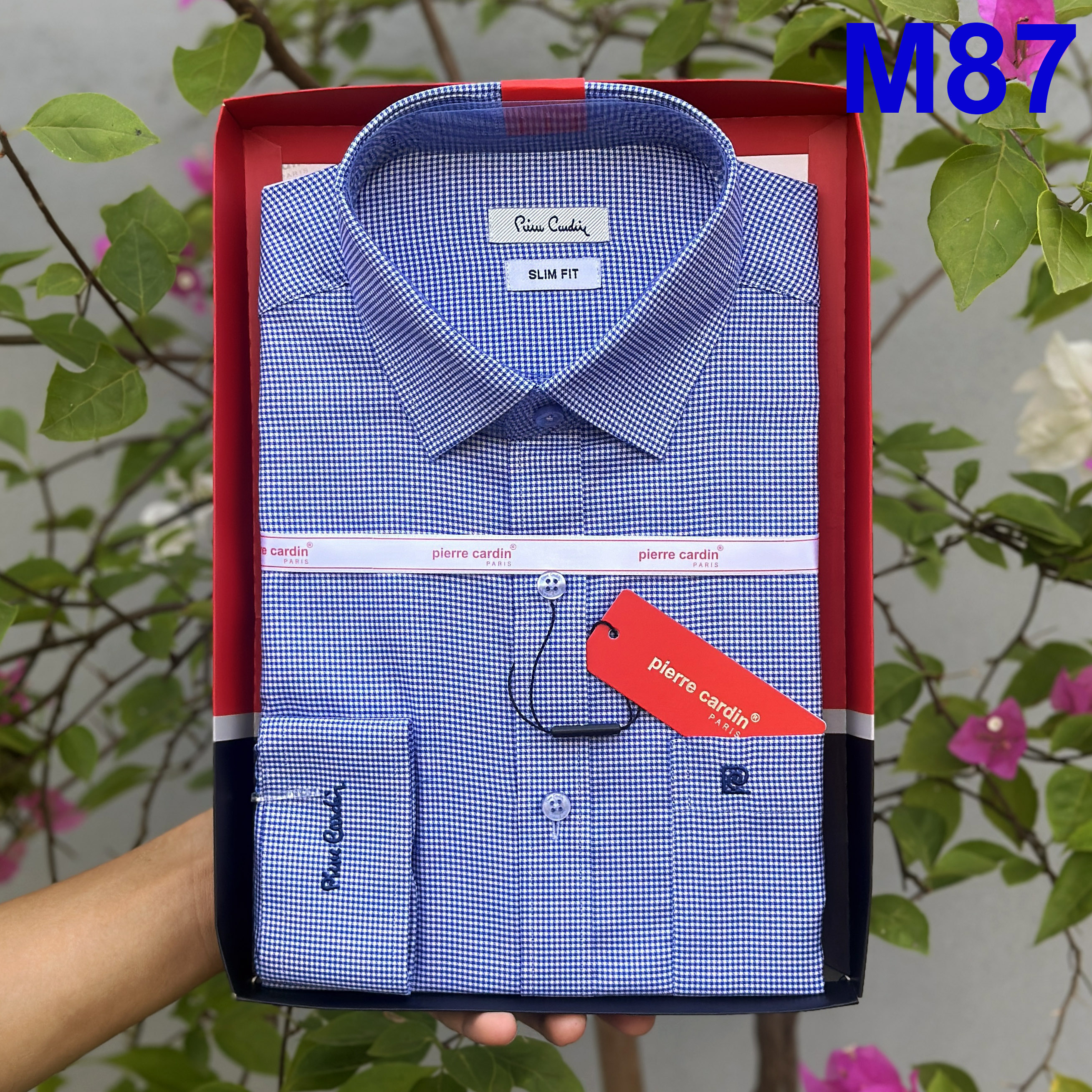 Áo sơ mi pierre cardin kẻ caro xanh lam, áo sơ mi nam cao cấp chuẩn auth xuất xịn hàn