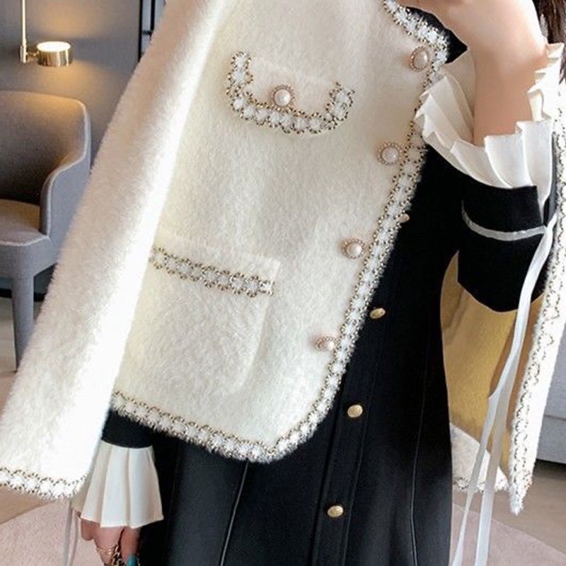 Áo khoác Cardigan len lông chồn thời trang xuân thu 2021 cho nữ