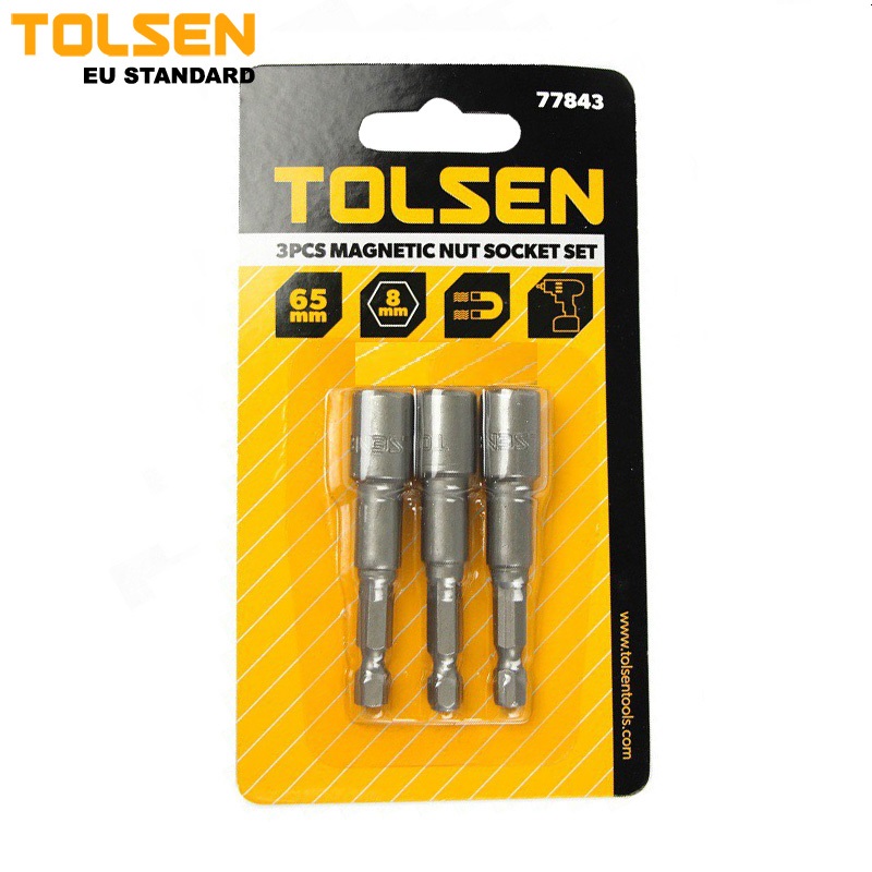 Bộ 3 đầu vít bắn tôn 8mm có từ tính hãng tolsen 77843, thép cr-v, bh 12 tháng diy vn